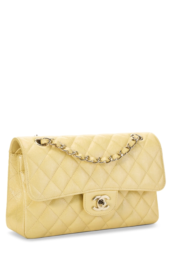 Iridescent Yellow Quilted Caviar Classic Double Flap Small, , large image number 1