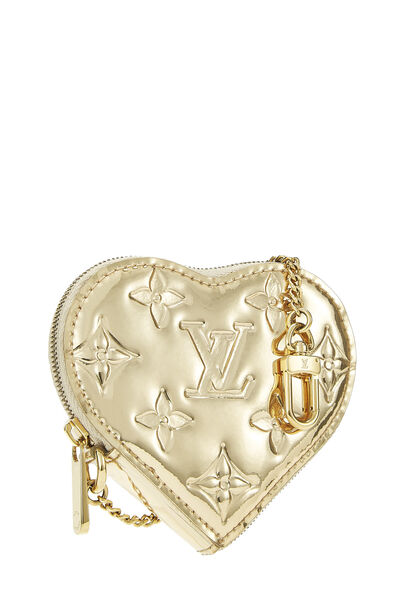 Gold Monogram Miroir Coeur Heart Coin Purse, , large