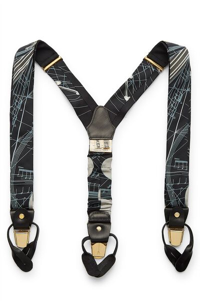 Black Music Note Silk Suspenders