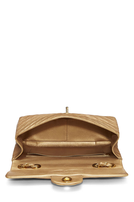 Chanel - Gold Quilted Lambskin Half Flap Jumbo