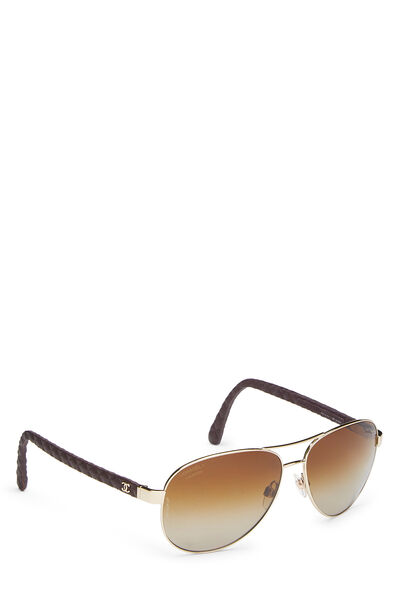 Gold Polarized Aviator Sunglasses, , large
