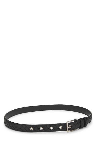 Black Intrecciato Leather Belt 90, , large
