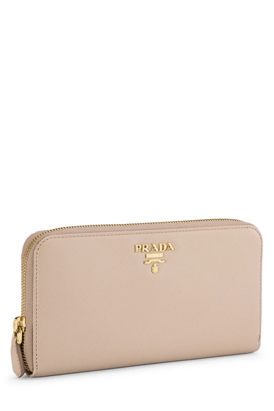 Beige Saffiano Zip Around Wallet, , large