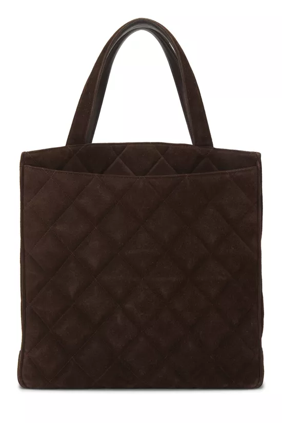 Brown Quilted Suede Turnlock Tote Large, , large image number 3