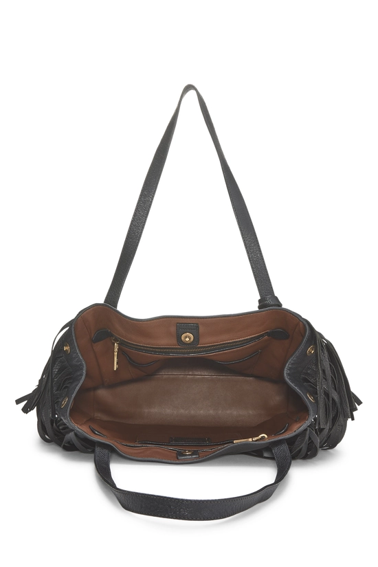Black Vitello Daino Fringe Tote, , large image number 5