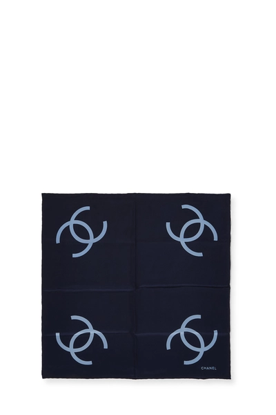 Navy Silk 'CC' Scarf