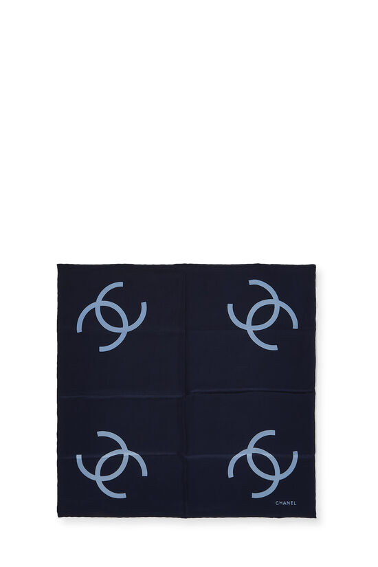 Navy Silk 'CC' Scarf, , large image number 0