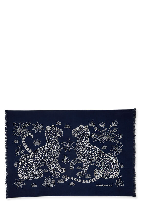 Navy Cotton Terry Yachting Tattoo Leopards Beach Towel, , large image number 0