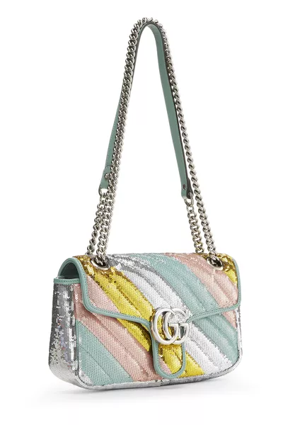 Multicolor GG Sequin Marmont Shoulder Bag Small, , large