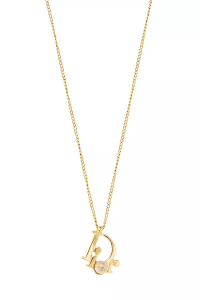 Gold Faux Pearl Necklace, , large