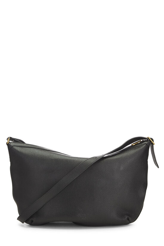 Black Leather Logo Printed Half Moon Hobo, , large image number 3