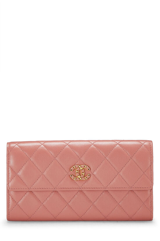 CHANEL 2021 XL pearl pink quilted leather flap wallet on chain crossbody bag