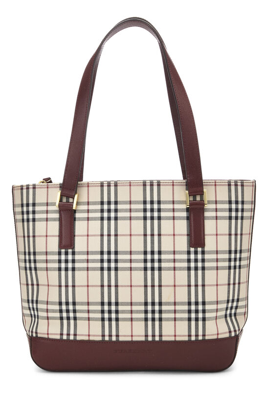 Burgundy House Check Jacquard Zip Tote Small, , large image number 1