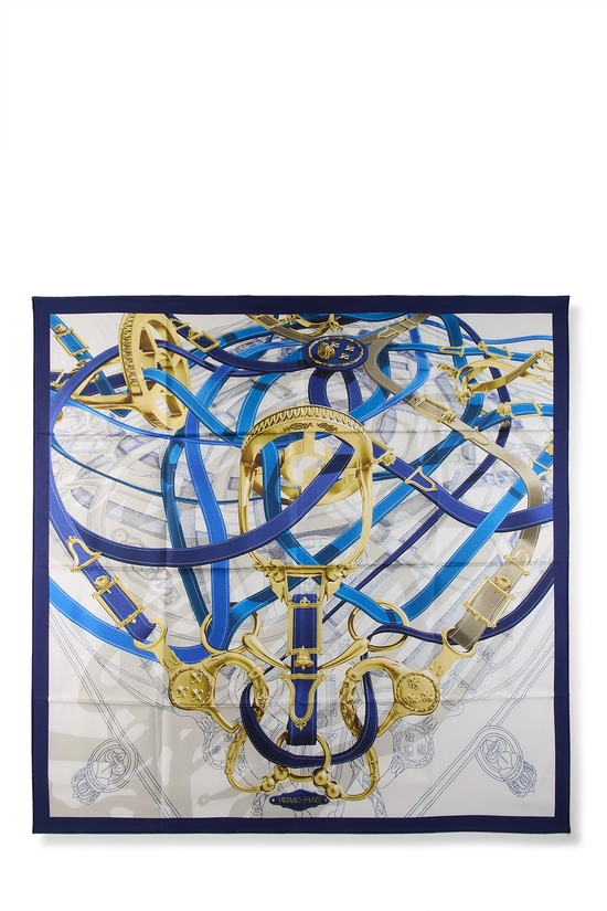 Navy & Multicolor 'Cavalcadour Voltigeur' Silk Scarf 90, , large image number 0