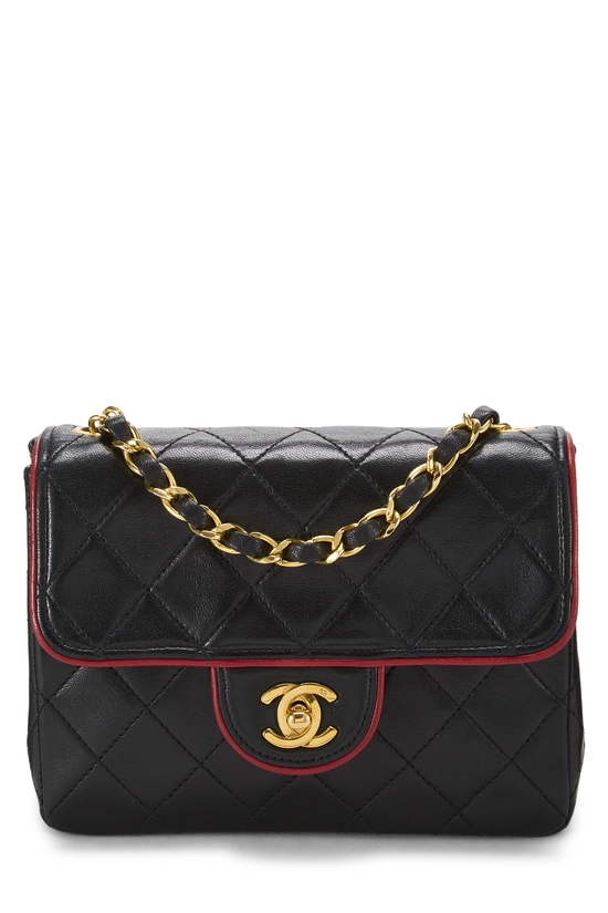 Black Quilted Lambskin Piped Half Flap Mini, , large image number 0