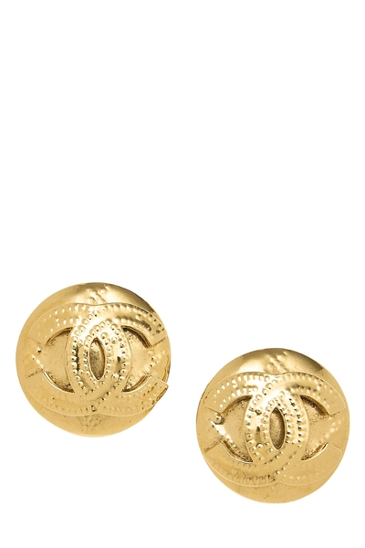 Gold Quilted 'CC' Round Earrings