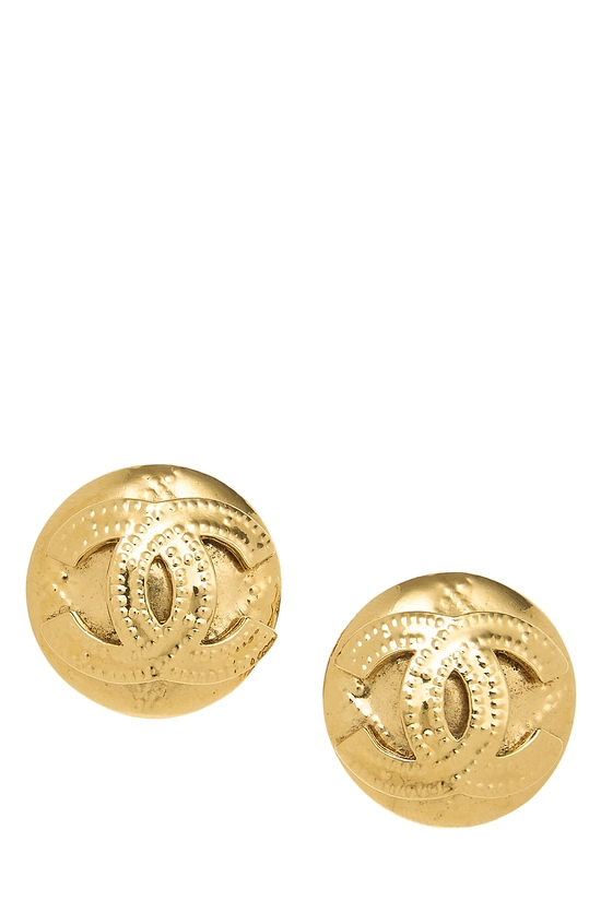Gold Quilted 'CC' Round Earrings, , large image number 0