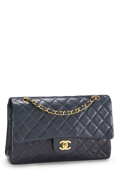 Navy Quilted Lambskin Classic Double Flap Medium, , large