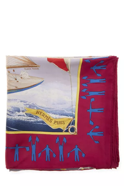 Purple & Multicolor 'En Course' Silk Scarf 90, , large