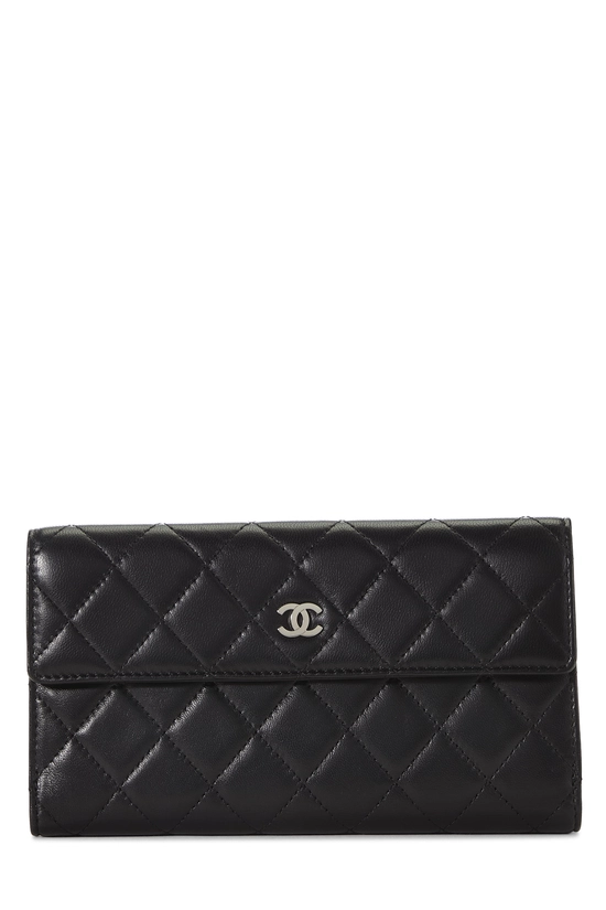 Black Lambskin Quilted Flap Wallet, , large image number 0
