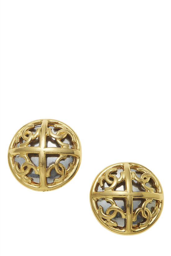 Gold 'CC' Round Earrings, , large image number 0