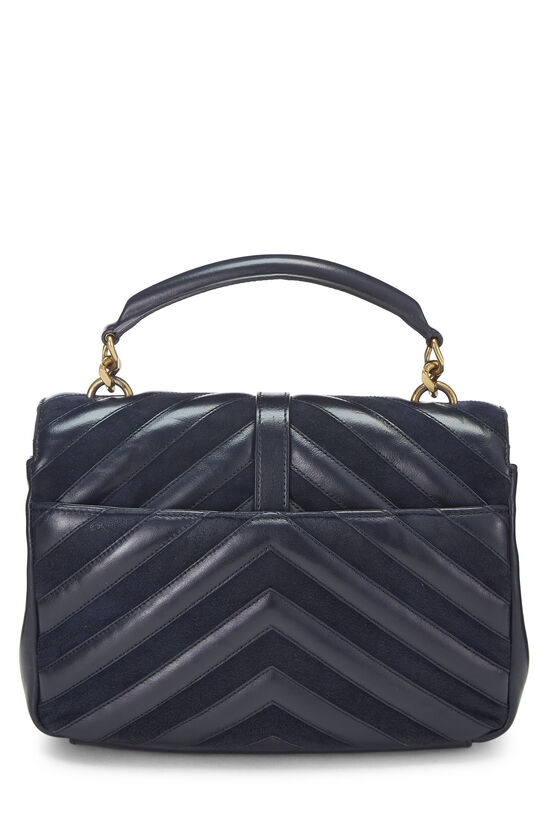 Navy Chevron Leather and Suede College Bag Medium , , large image number 4