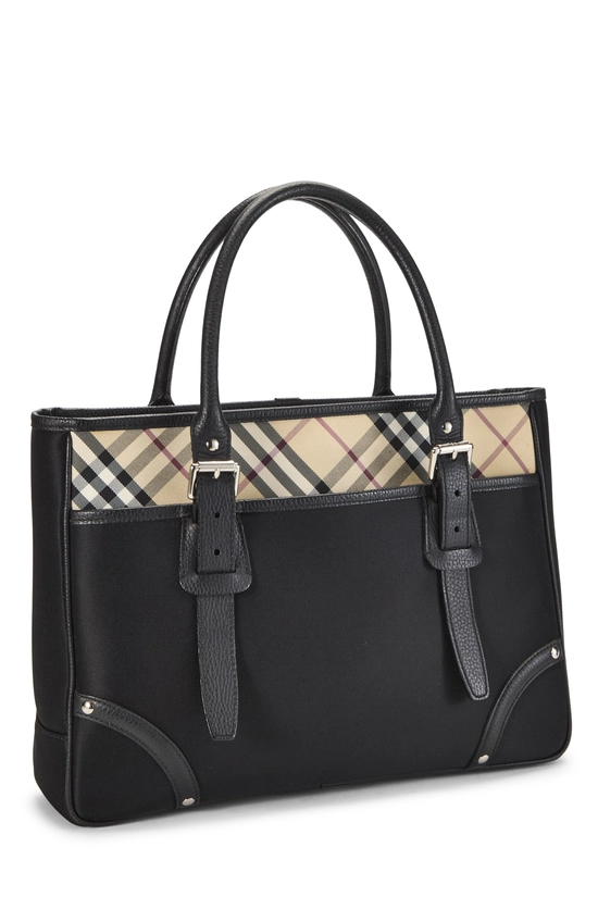 Black Nylon Check Zip Tote Medium, , large image number 1