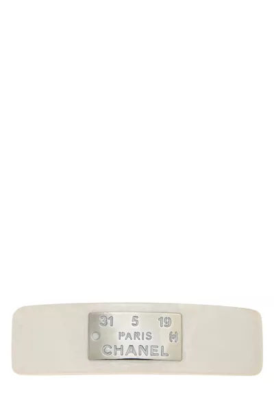 Silver & White Acrylic Logo Barrette