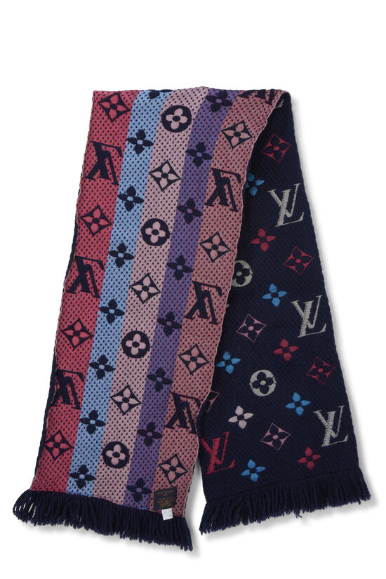 Navy & Multicolor Wool Logomania Scarf, , large image number 2