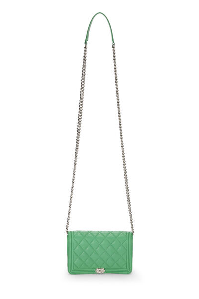 Green Quilted Caviar Boy Wallet on Chain (WOC), , large