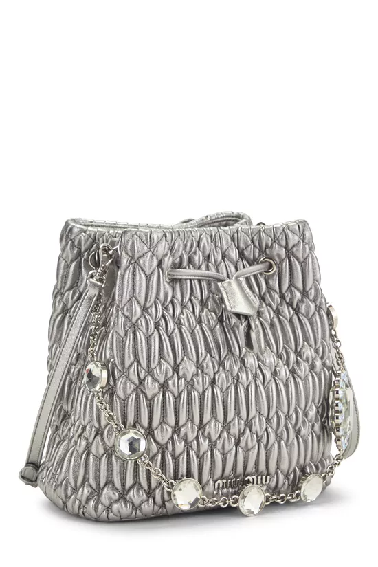 Silver Nappa Crystal Drawstring Bucket Bag, , large image number 1