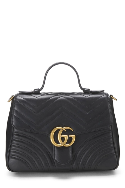 Gucci Black Leather GG Marmont Top Handle Flap Bag Mini — photo 1