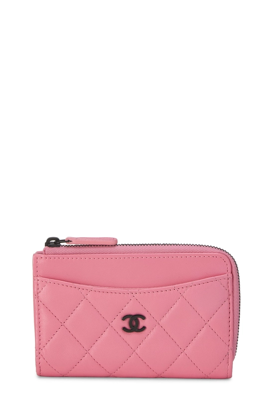 Pink Quilted Lambskin 'CC' Zip Around Card Holder, , large image number 0