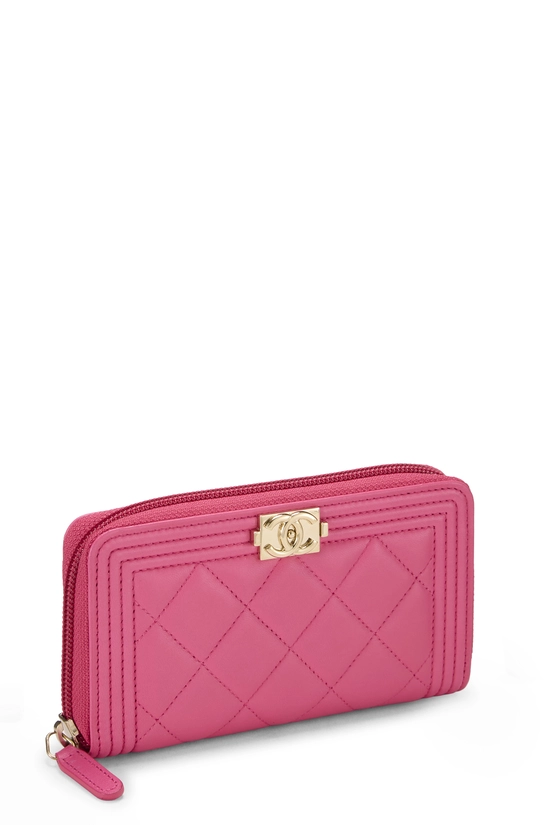 Pink Lambskin Boy Zip Around Wallet, , large image number 1