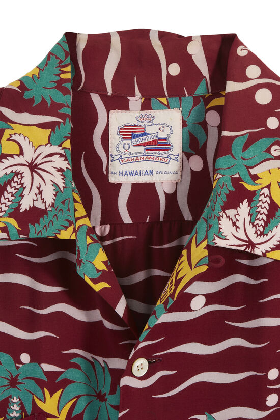 Burgundy Floral Kahanamoku Hawaiian Shirt, , large image number 2