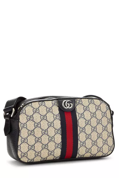 Navy GG Supreme Canvas Ophidia Shoulder Bag, , large
