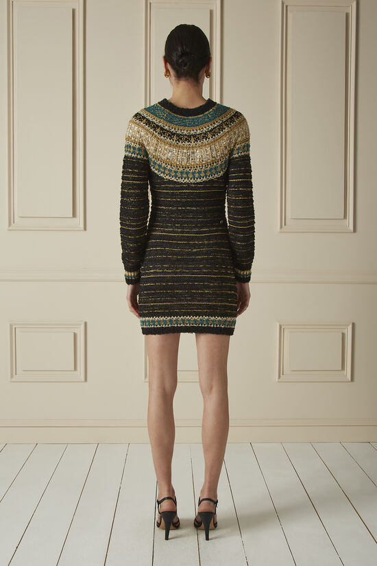 Black & Multicolor Silk Cashmere Blend Intarsia Sweater Dress, , large image number 1