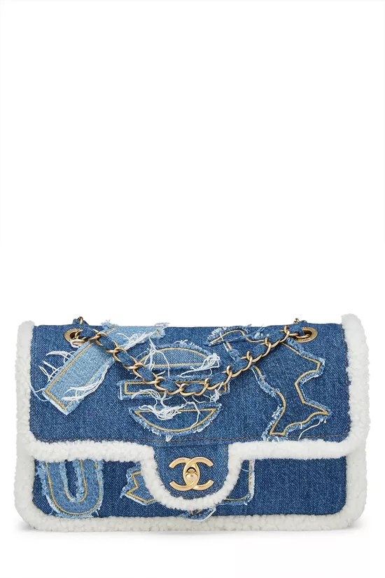 Paris-Egypt Blue Denim & Shearling Hieroglyph Flap Medium, , large image number 0