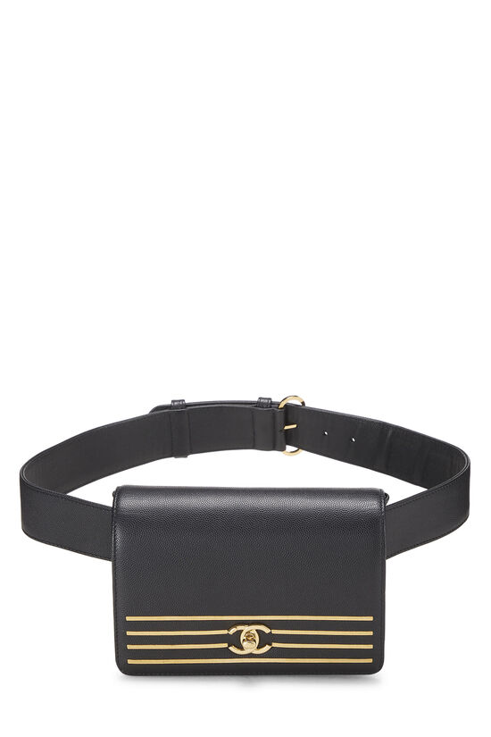 Chanel Vintage Chanel black Leather Belt + Mini Bag Charm CC Gold