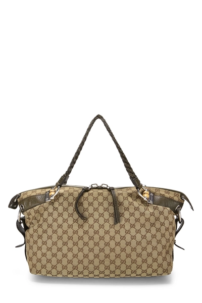 Gucci Green Original GG Canvas Bamboo Braided Handbag