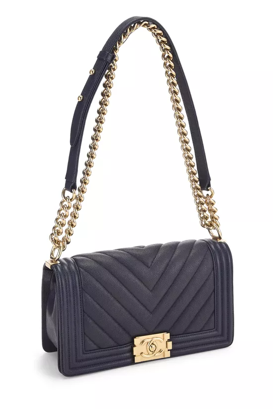 Navy Chevron Caviar Boy Bag Medium, , large image number 1