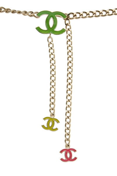 Multicolor Enamel Gold 'CC' Chain Belt, , large