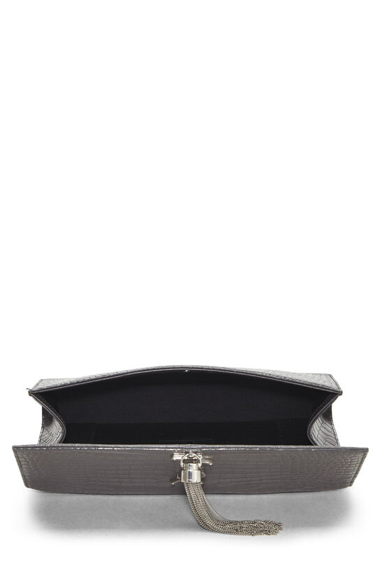 Grey Embossed Leather Tassel Clutch, , large image number 5