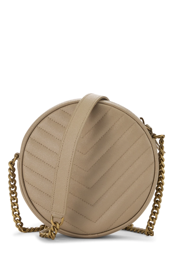 Beige Grainy Leather Round Camera Bag, , large image number 3