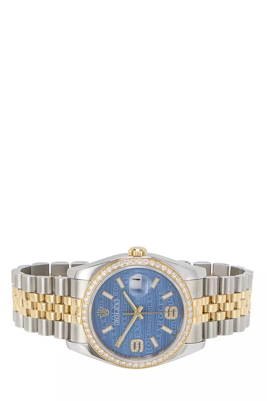 Two-Toned 18K Gold & Steel Blue Wave Pave Diamond Dial Datejust 116243 36mm, , large image number 2