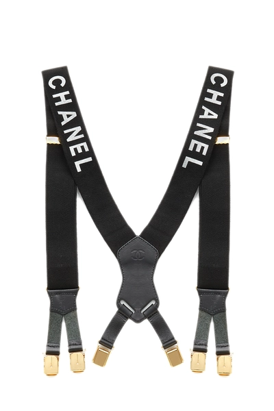 Black Elastic Logo Suspenders, , large