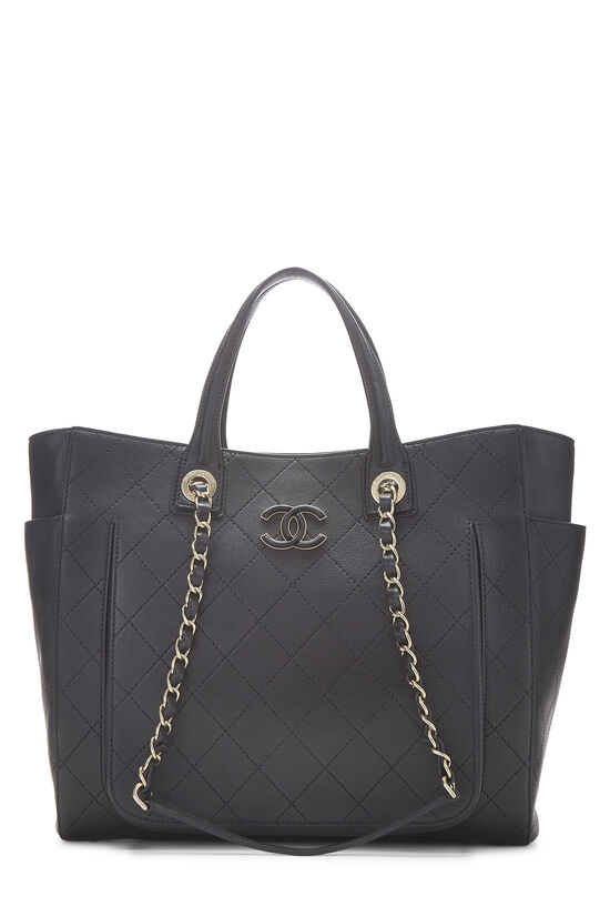 Black Quilted Calfskin Shopping Tote, , large image number 1