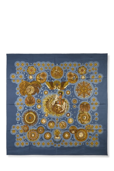 Blue & Multicolor 'Le Roy Soleil' Silk Scarf 90