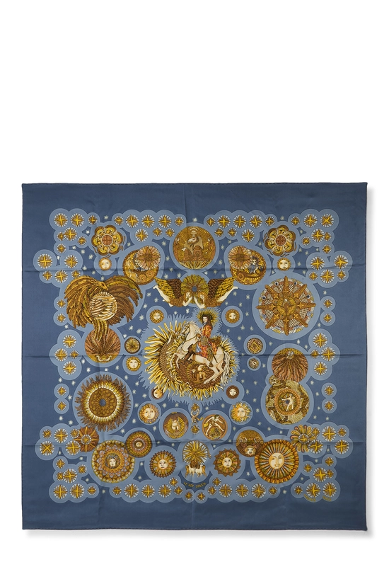 Blue & Multicolor 'Le Roy Soleil' Silk Scarf 90, , large image number 0
