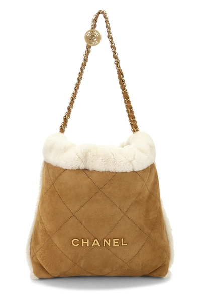 Brown Shearling Chanel 22 Hobo Small